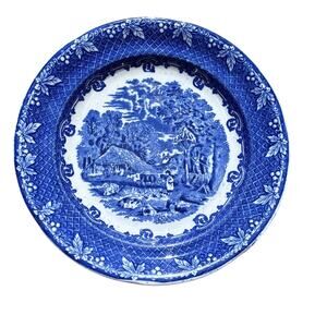 Farm England Blue & White Dinner Plate Vintage Transferware Farmhouse Country